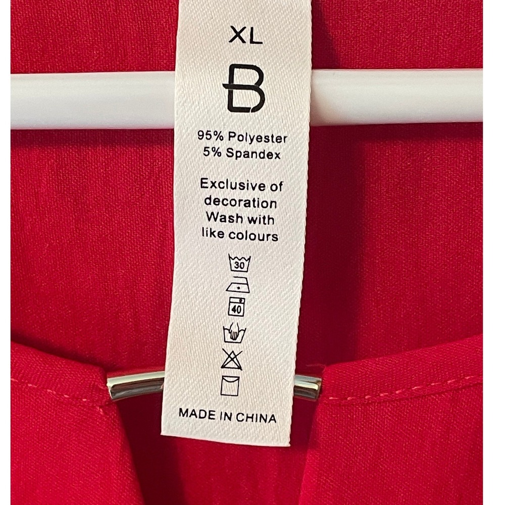B Curated Red Pleated Neck Blouse with Metal Bar Detail XL Luxury Classic Chic - Picture 4 of 7